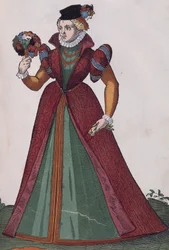Adellijke vrouw uit Ferrara, gravure uit Habitus praecipuorum popularum