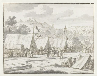 Gezicht op een kampement van het leger van Willem III nabij Lembeek, Vlaams-Brabant
