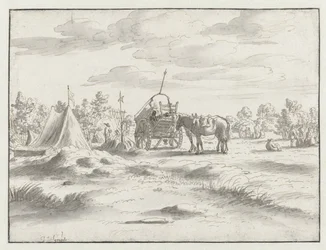 Gezicht op een kampement van het leger van Willem III bij Leuven