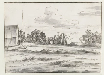 Gezicht op een kampement van het leger van Willem III bij Leuven