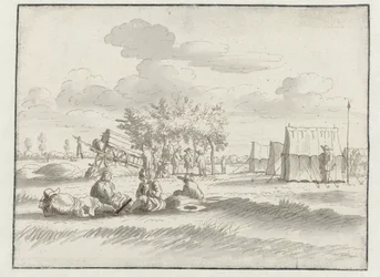 Gezicht op een kampement van het leger van Willem III bij Leuven