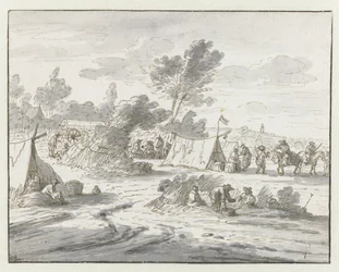 Gezicht op een kampement van het leger van Willem III bij Lembeek, Vlaams-Brabant