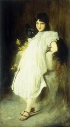 Portret van een Jong Meisje met haar Hond, 1908