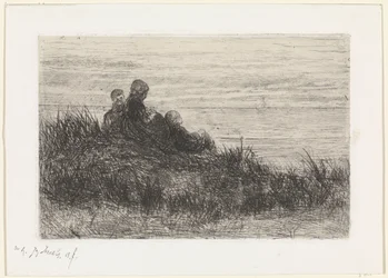 Duinlandschap met moeder en kinderen