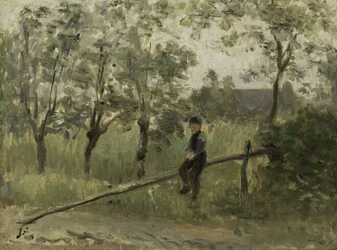 Plattelandsjongen op een paalbarrière