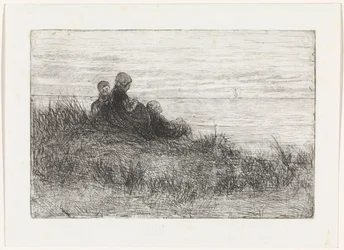 Duinlandschap met moeder en kinderen