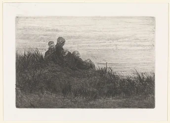 Duinlandschap met moeder en kinderen