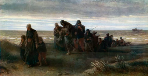 Vissers die een verdronken man dragen, ca. 1861, 1912