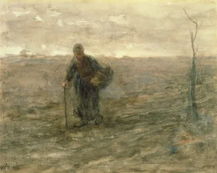 Oude vrouw op de heide