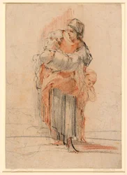 Tekening, Vrouw met twee kinderen, ca. 1750
