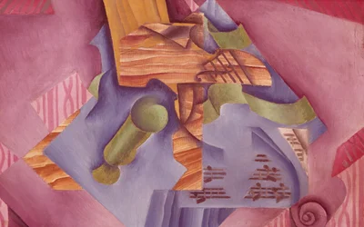 Stilleven met viool en glas door Juan Gris, olieverf op doek, 46x73 cm