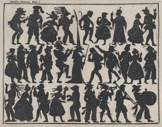 Blad 1 van figuren voor Chinese schaduwpoppen, ca. 1850-70