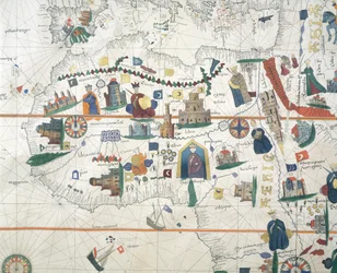 Detail van Afrika en Middellandse Zee, door Juan de la Cosa, zeekaart