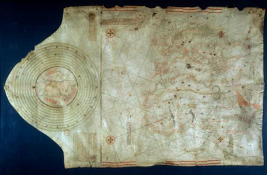 Zeekaart van Juan de la Cosa (1460-1510), cartograaf en metgezel van ontdekkingsreiziger Christoffel Columbus (1451-1506)