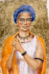 Een man afgebeeld als volgeling van Cybele-a-Gallus, laat Romeins (aquarel op papier)