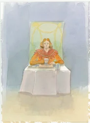 Een middeleeuwse heer aan een tafel