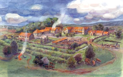 Gargrave Roman Villa, ook bekend als Kirk Sink Roman Villa (aquarel op papier)