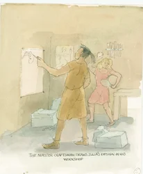 De meester ambachtsman tekent ontwerpen voor Julia