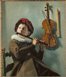 Jongen speelt fluit (schilderij op doek)