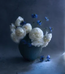 Donkerblauw bloemstilleven