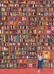 Kleurrijke boekenplank-lezer