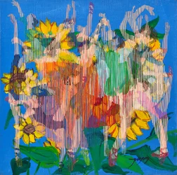 Kleurrijke dansende zonnebloemen