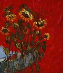 Gouden zonnebloemen rood