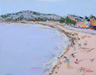 Kinderen die op het strand spelen