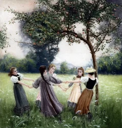 Girotondo (de ronde). Schilderij door J.-A. Meunier