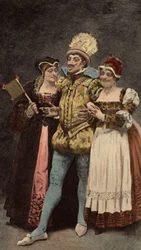 Een limosin (limousin) met twee vrouwen. Pantagruel. Illustratie van Jules Garnier. In "Rabelais et l