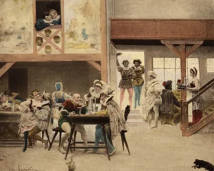 In een hostel in Chinon. Pantagruel en Panurge op de tussenstop. Pantagruel. Illustratie door Jules Garnier. In "Rabelais et l