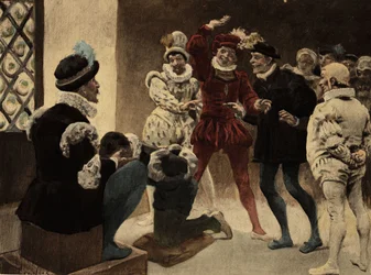 Mannen spelen chapifou (feesttent). Illustratie van Jules Garnier. In "Rabelais en de werken van Jules Garnier".
