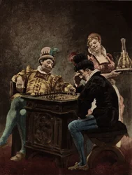 Mannen aan het schaken. Gargantua. Illustratie door Jules Garnier. In "Rabelais en de werken van Jules Garnier".