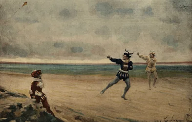 Mannen spelen kraan. Gargantua. Illustratie door Jules Garnier. In "Rabelais en de werken van Jules Garnier".
