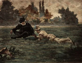 Mannen spelen de des. Illustratie van Jules Garnier. In "Rabelais et l