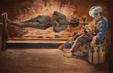 Panurge wordt bewaakt door een Turk die in slaap is gevallen. Pantagruel. Illustratie van Jules Garnier. In "Rabelais et l