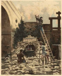 Boer Jean Audeau ontdekt een boekje met het verhaal van Gargantua. Gargantua. illustratie door Jules Garnier. In "Rabelais et l