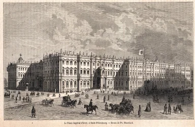 Het Winterpaleis in Sint-Petersburg. Tekening door Blanchard