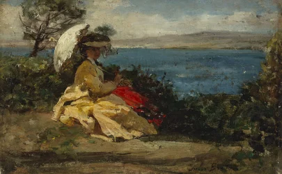 Vrouw met parasol, Baai van Douarnenez, tussen 1870 en 1875