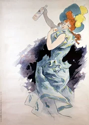 Reclameposter voor Dubonnet, vrouw met een fles, door Jules Chéret