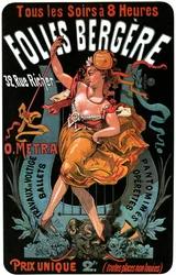 Poster voor de Folies-Bergere 1874 door Jules Cheret - acrobatische werken, balletten, pantomimes, operettes, dans, danser, music hall, vrolijk Parijs, Parijs bij nacht