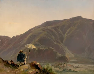 Uitzicht op Bozen met een schilder, 1837