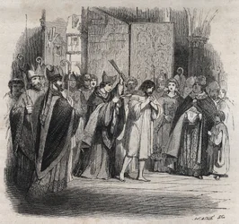 Boetedoening van Raymond VI, graaf van Toulouse - Op 22/06/1209 Raymond VI Graaf van Toulouse, geëxcommuniceerd door paus Innocentius III (Milon legaat van de paus) voor het niet vervolgen van de Katharen, beschuldigd van het zijn van de aanstichter van de