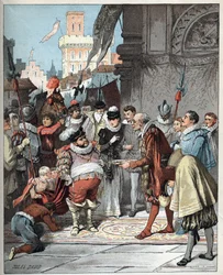 Sancho Panza benoemd tot gouverneur van het eiland Barataria - Illustratie van Jules David uit 