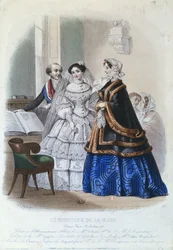 Trouwjurk, modeplaat uit Le Moniteur de la Mode, 1854
