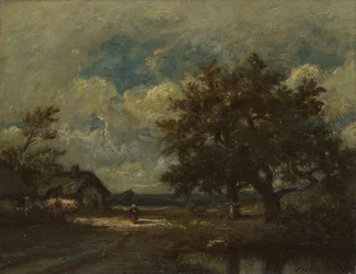 Het huisje bij de weg, stormachtige lucht, ca. 1860