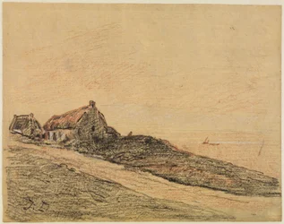 Kustlandschap bij Cayeux met twee hutten