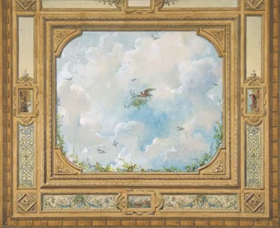 Ontwerp voor een plafond versierd met wolken en vogels