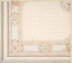 Ontwerp voor een plafond (recto), metingen met ontwerpcode (verso), tweede helft 19e eeuw. Makers: Jules-Edmond-Charles Lachaise, Eugène-Pierre Gourdet