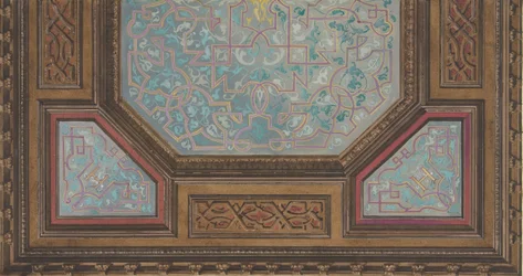 Ontwerp voor de geschilderde decoratie van een cassetteplafond met het monogram: H